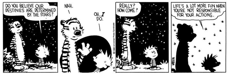 Calvin and Hobbs cartoon about actions.