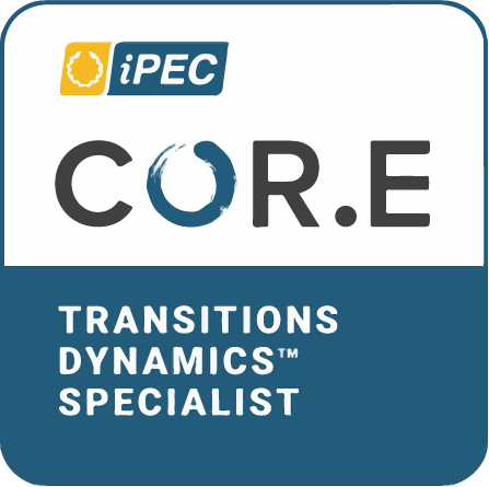 Tiffany Barnard's COR.E Transitions Dynamics Specialist (CTDS) badge awarded by the Institute of Professional Excellence in Coaching (iPEC)